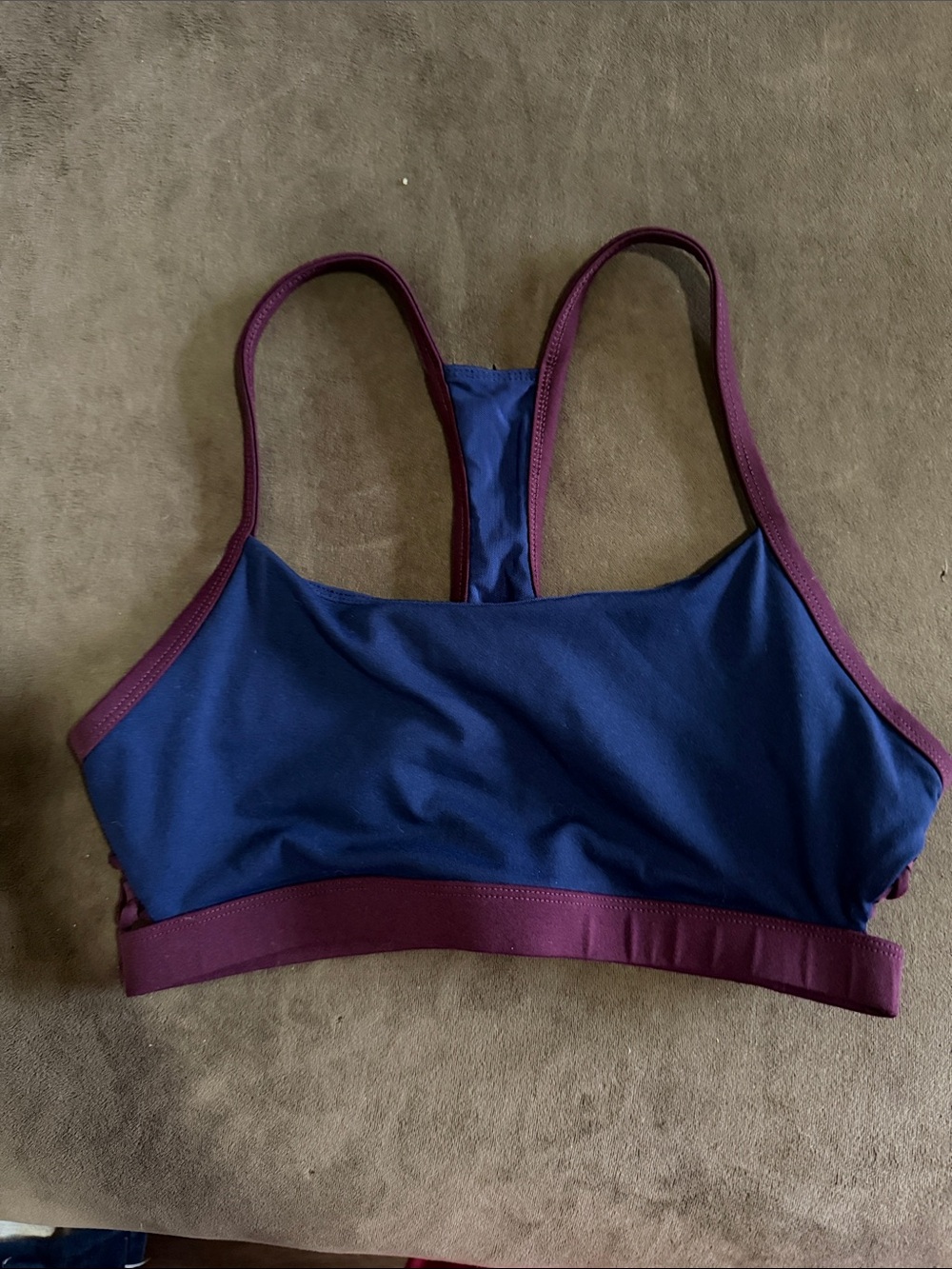 Fabletics Navy and Plum Racerback Sports Bra